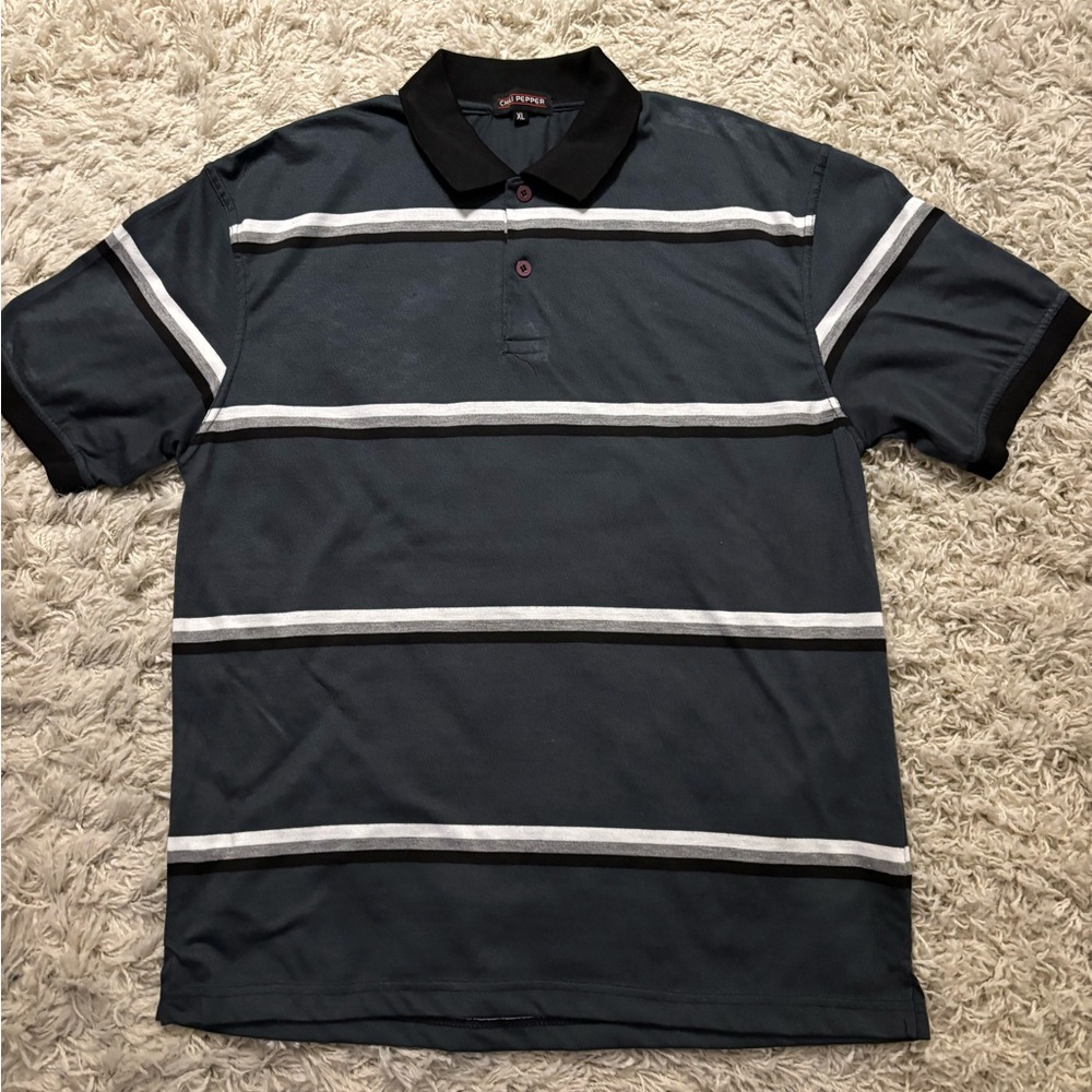 Men's Polo Shirt with Blue and White Stripes Size XL
